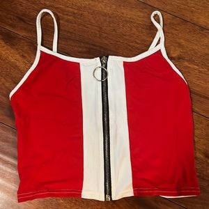 Red and white zipper top